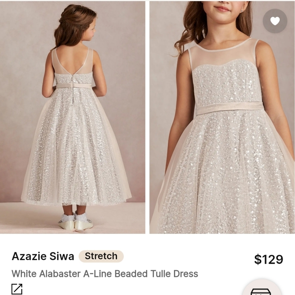 Azazie Siwa White Alabaster Beaded Tulle Dress Flower Girl/formal Dress
